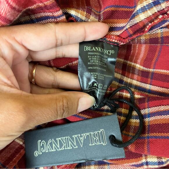 Blank NYC Ruffle Plaid Print Keyhole Shirt - Picture 8 of 8